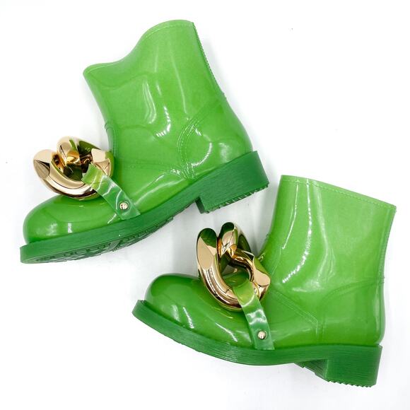 JW Anderson Chain Rain Boots‎ Green Rubber Chunky Gold Ankle Sz 36 / 6 - Picture 10 of 14